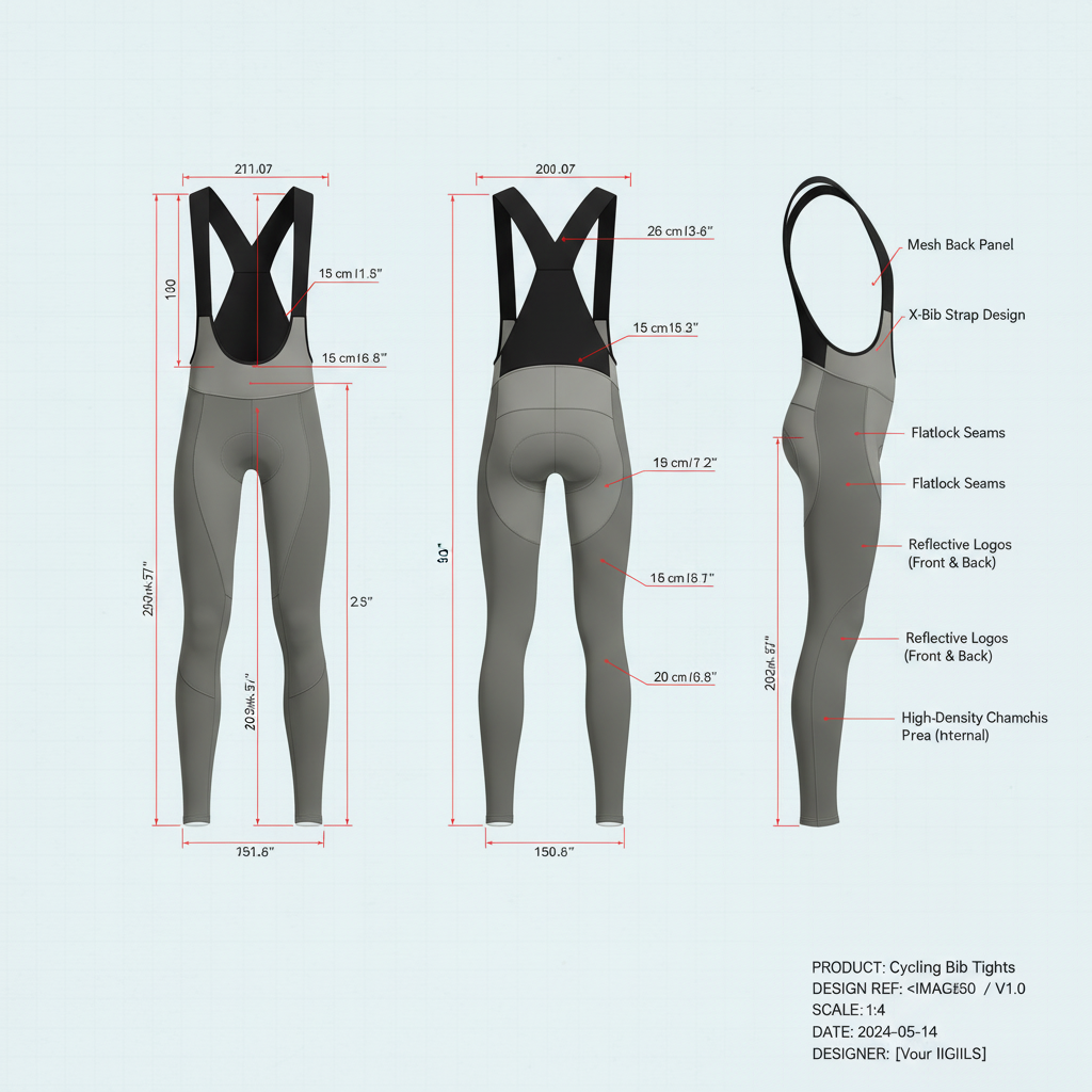 Plano técnico de culotte de ciclismo personalizado